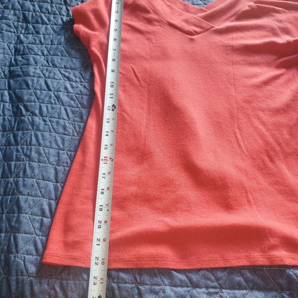 Soft Surroundings Sz S Pink Double V Neck Timely Ribbed Knit Short Sleeve Top - Picture 8 of 8